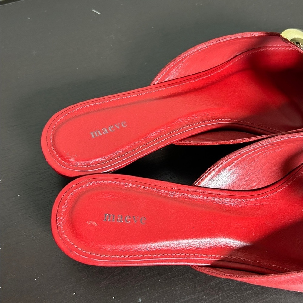 Maeve Heart Mule Heels Red Leather Slip On Kitten Heel Love Sz 38 US 7-7.5 NEW - Picture 6 of 11